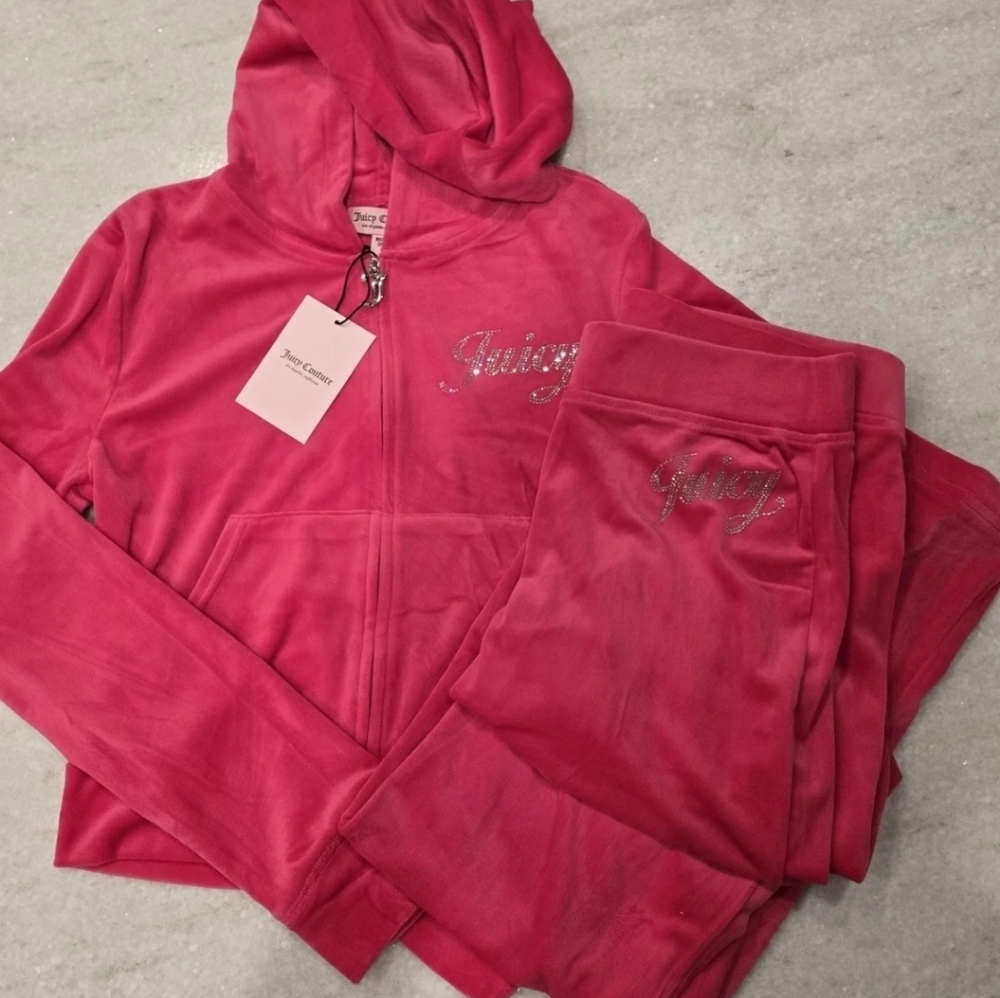 Juicy Couture Size Small Vixen Pink Bling Tracksuit Hoodie & Pants Rare New